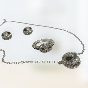 Boutique New silver tone rhinestone Jack Skellington NBC jewelry set